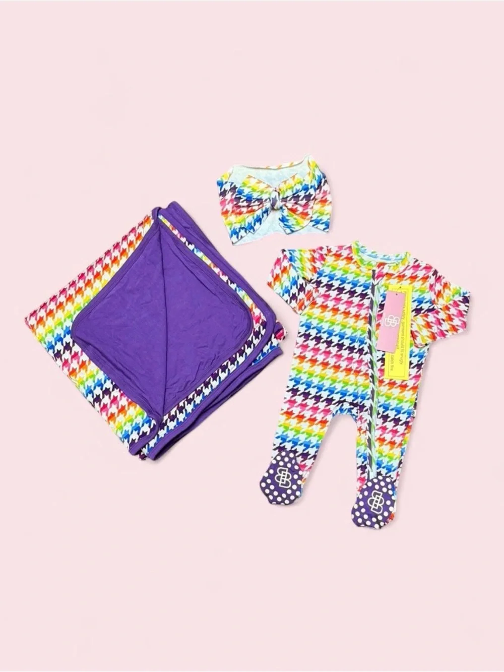 Little Bum Bums Bamboo Rainbow Houndstooth Newborn Gift NWT Zippy Blanket Bow
